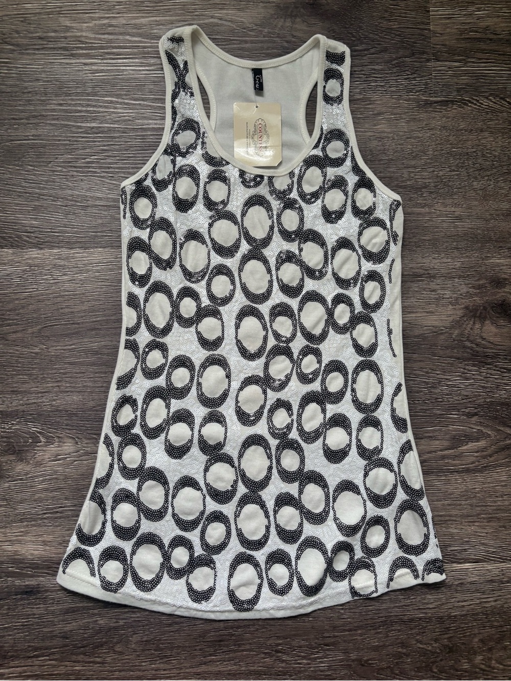 Women’s White Tank Top with Black Circle Print